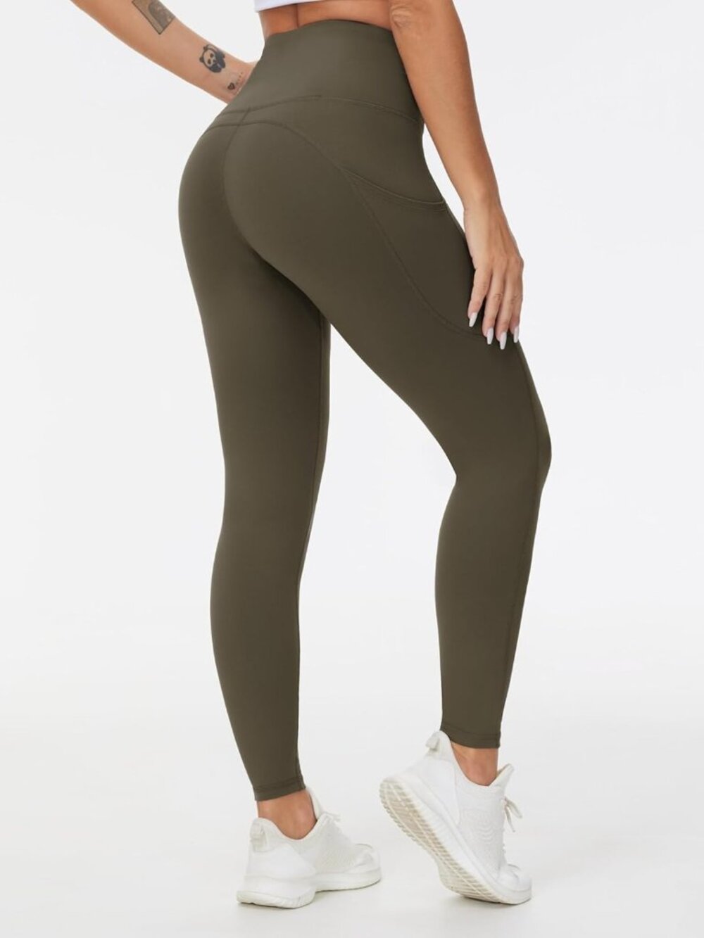 Women's Charcoal Brown Thick High Waist Tummy Control Workout Yoga Legging - Picture 2 of 7